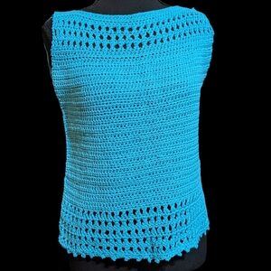 Handmade Crochet Boho Tank Top Turquoise Sleeveless Knit Festival Beach Cover Up